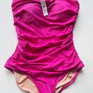 Rouched Bandeau One Piece - Radiant Fuchsia J Crew - Size 10 / 12  Long Torso